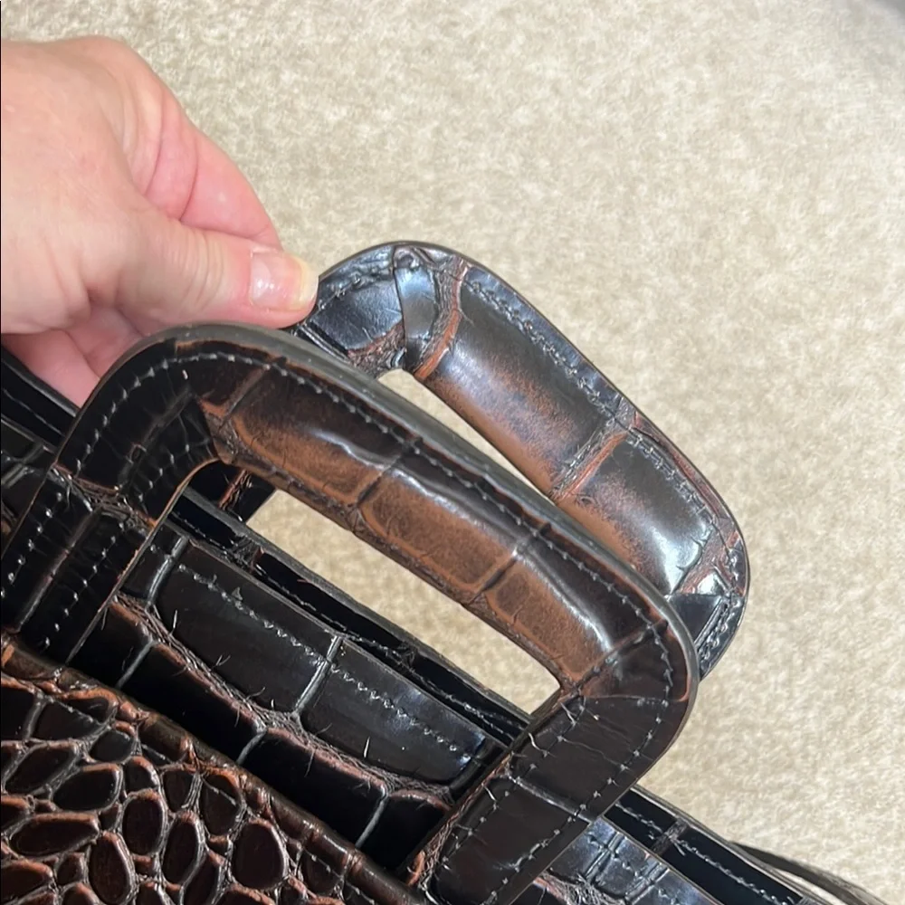 Elegant 1990’s Brown Leather Croc-Embossed Briefcase